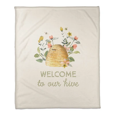 Welcome To Our Hive Floral Fleece Throw