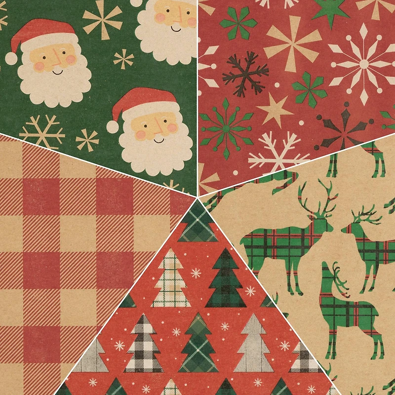 JAM Paper Christmas Kraft Gift Wrap Set, 5ct. 