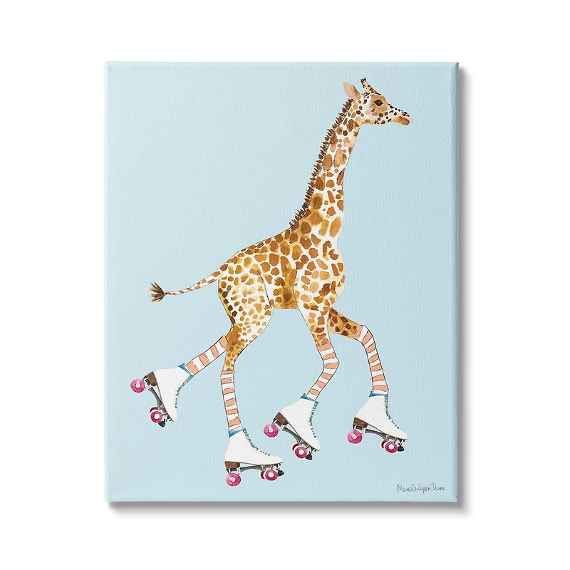 Stupell Industries Funky Giraffe Roller Skates Pink Wheels Striped Socks Canvas Wall Art