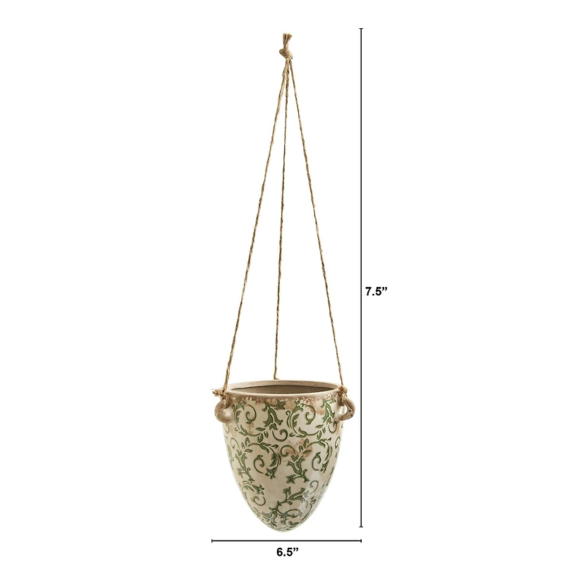 24" Green Tuscan Hanging Ceramic Scroll Planter