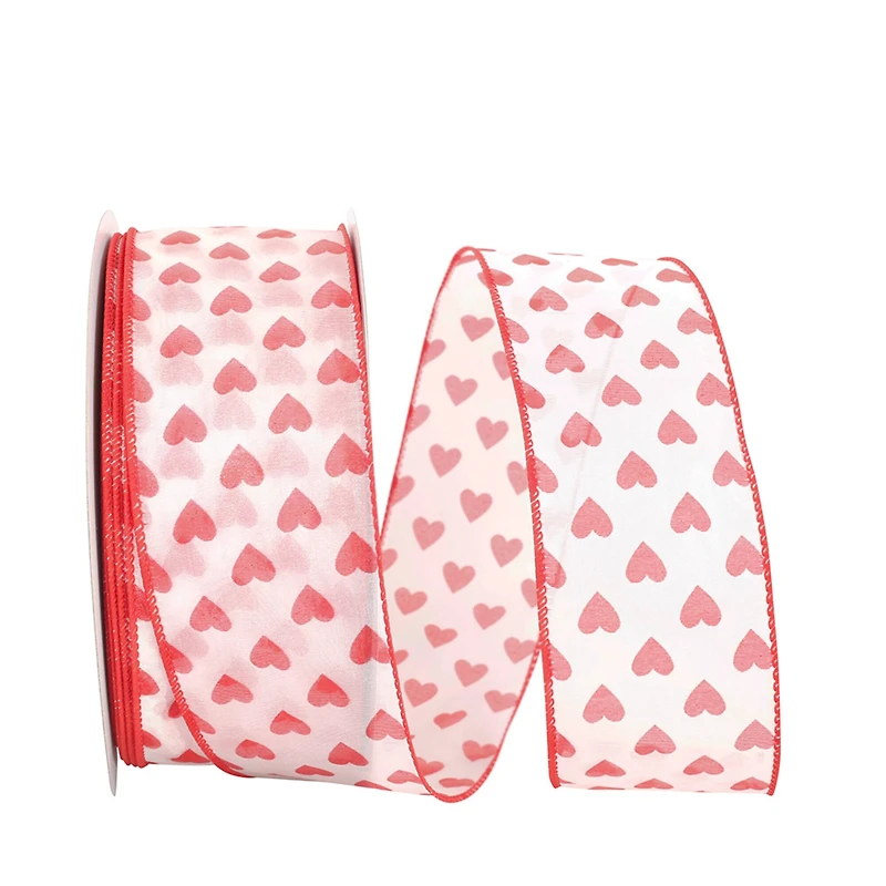Reliant 2.5" x 50yd. Wired Sheer Hearts Value Ribbon