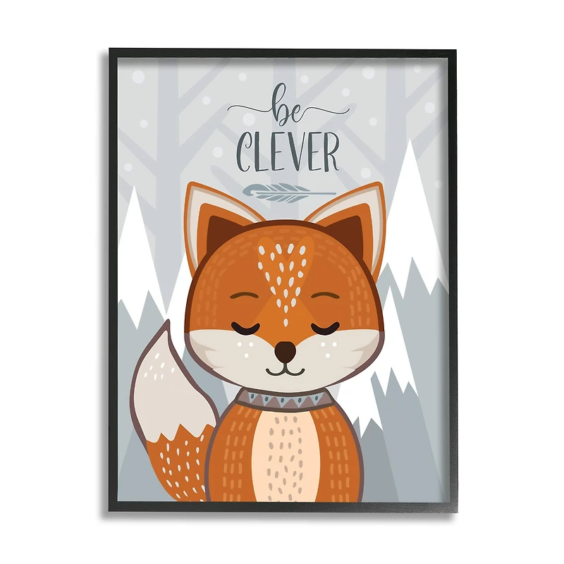 Stupell Industries Be Clever Cute Fox Mountain Giclée Textured Black Framed Wall Art