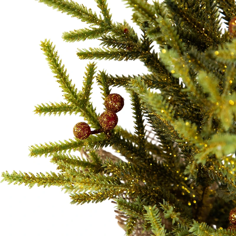 12" Unlit Pine with Berries Artificial Christmas Tree in Burlap Base