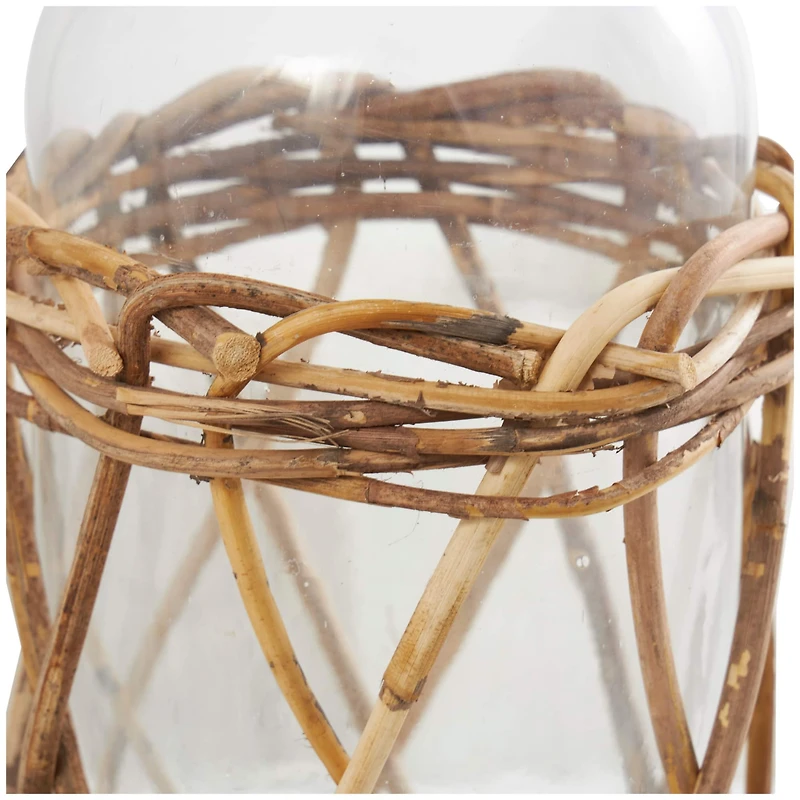 27" Clear Glass Handmade Tall Vase with Brown Rattan Woven Lower Body