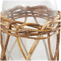 27" Clear Glass Handmade Tall Vase with Brown Rattan Woven Lower Body