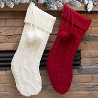 Glitzhome® 24"Knitted Christmas Stockings with Pom Pom Balls, 2ct.