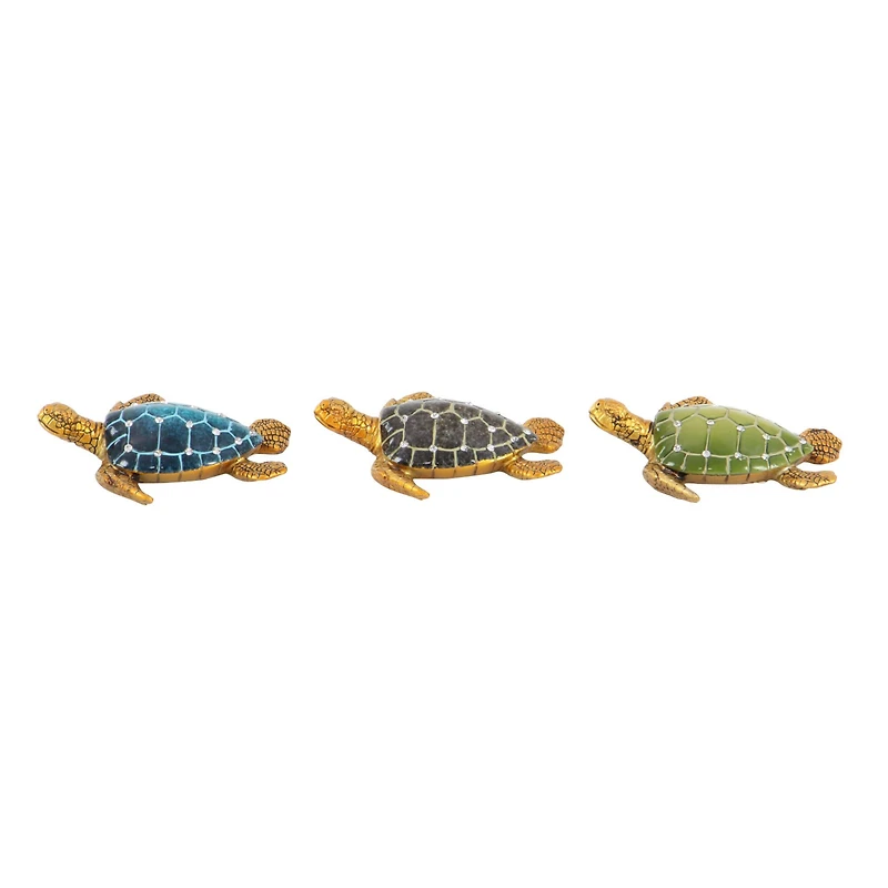 5" Brown Polystone Coastal Turtle Sculpture Set