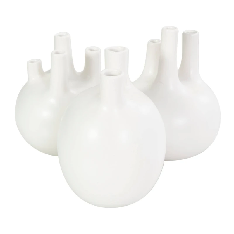 CosmoLiving by Cosmopolitan White Ceramic Round Bud Vase Set with Multiple Openings