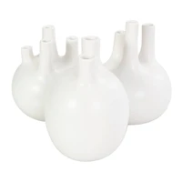 CosmoLiving by Cosmopolitan White Ceramic Round Bud Vase Set with Multiple Openings
