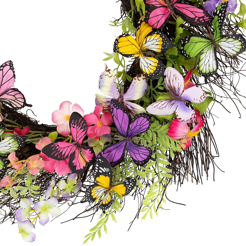 24" Butterfly & Wildflower Floral Twig Spring Wreath