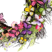 24" Butterfly & Wildflower Floral Twig Spring Wreath
