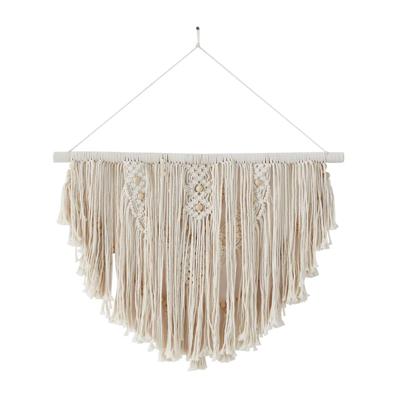 White Fabric Bohemian Wall Decor, 28" x 1" x 32"