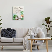 Stupell Industries Happy Easter Bunny Rabbit Greens Eggs Basket Canvas Wall Art
