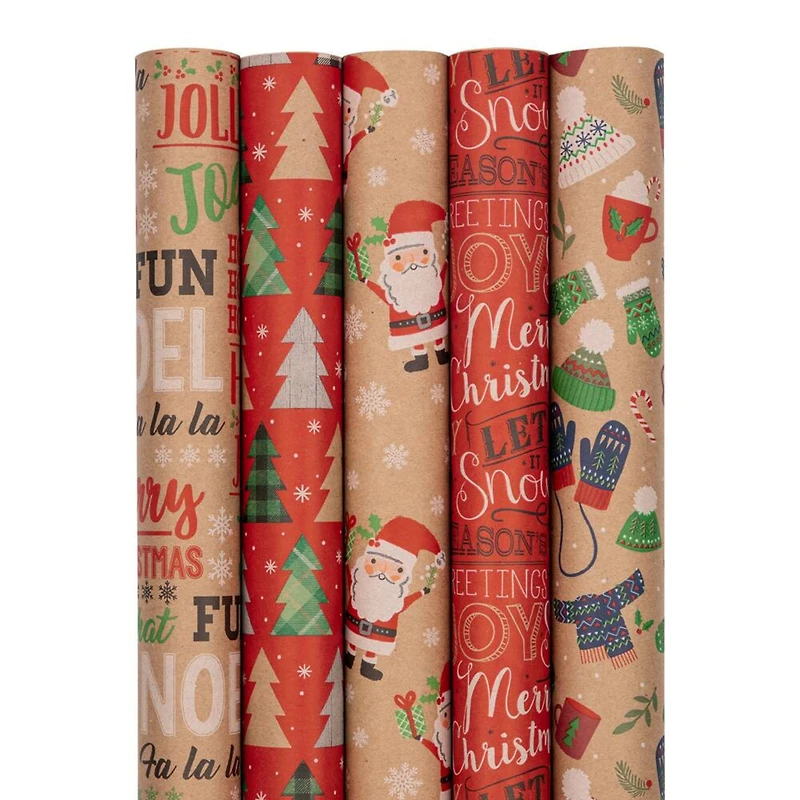 JAM Paper Kids Kraft Christmas Gift Wrap Set, 5ct.