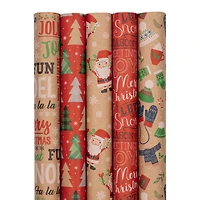 JAM Paper Kids Kraft Christmas Gift Wrap Set, 5ct.