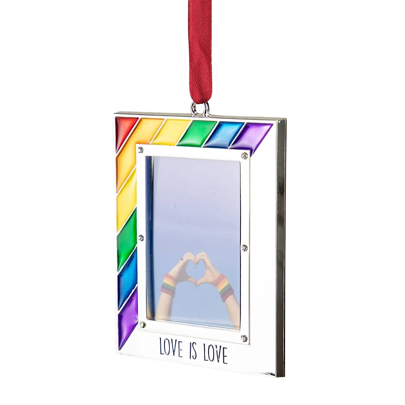 Silver-Plated Love is Love Frame Pride Christmas Ornament with European Crystals