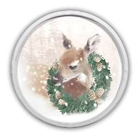 Christmas Wreath Fawn Round White Framed Print Wall Art