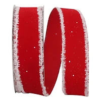 JAM Paper 1.5" x 20yd. Red Speckled Wired Feathered Edge Velvet Ribbon