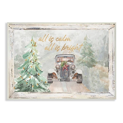 Stupell Industries All Is Calm Phrase Vintage Christmas Country Road Wood Wall Plaque