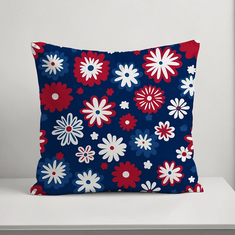 18" Patriotic Flower Doodle Indoor Outdoor Pillow