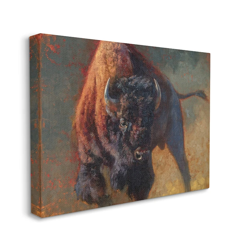Stupell Industries Running Bull Portrait Masculine Cattle Pose Canvas Wall Art