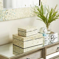 Coastal Rectangular White Wooden Zigzag Decorative Box Set