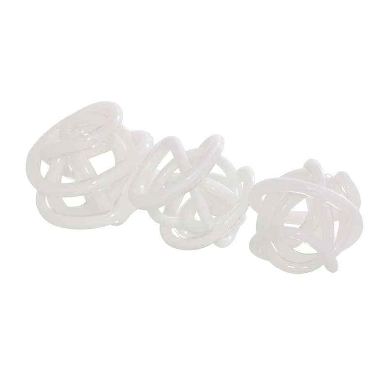 White Iridescent Knotted Glass Ball Sculpture Set