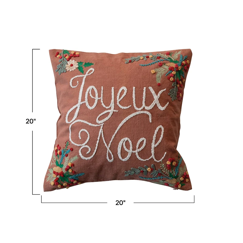 Hello Honey® 20" Joyeux Noel Embroidered Cotton Pillow