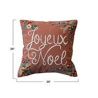 Hello Honey® 20" Joyeux Noel Embroidered Cotton Pillow