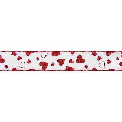 2.5" x 10yd. Glitter Dotted Hearts Valentine's Day Wired Craft Ribbon