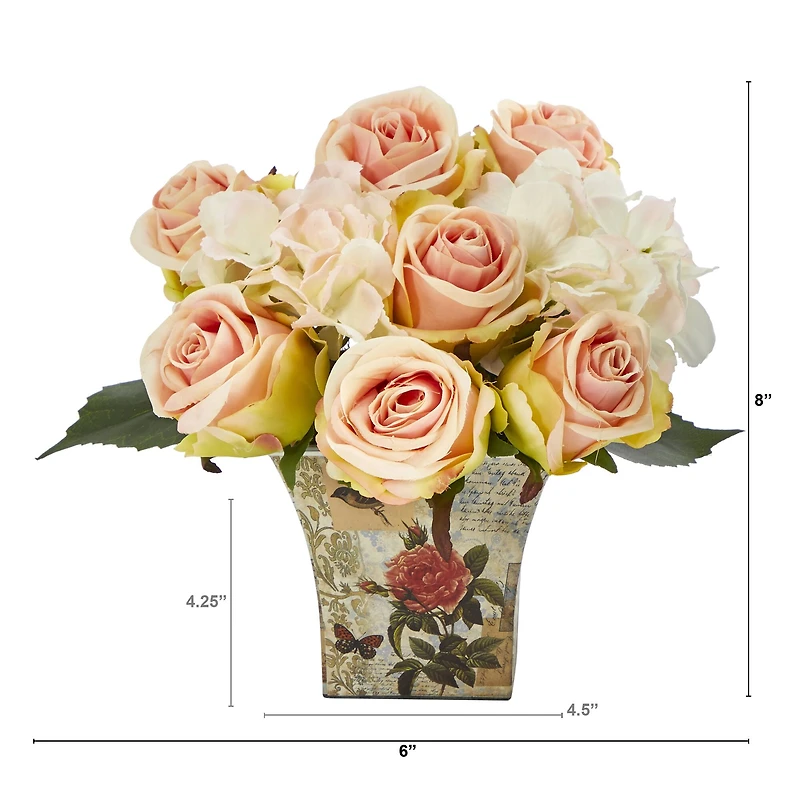 8" Rose & Hydrangea Bouquet in Floral Vase