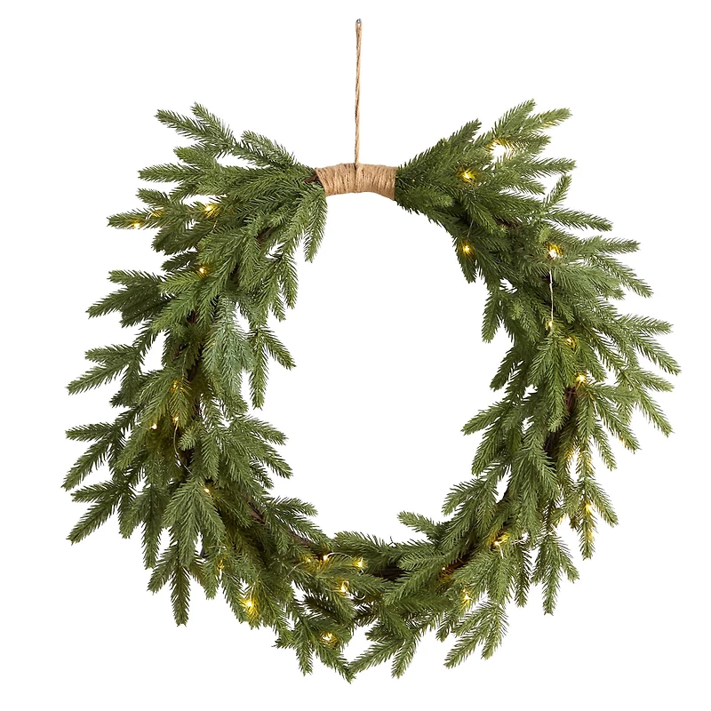 24" Pre-Lit Holiday Christmas Cascading Pine Wreath