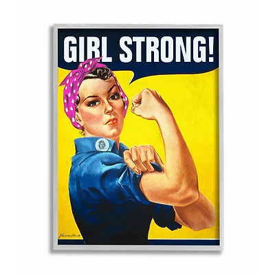 Stupell Industries Girl Strong Vintage Woman Gray Framed Wall Art