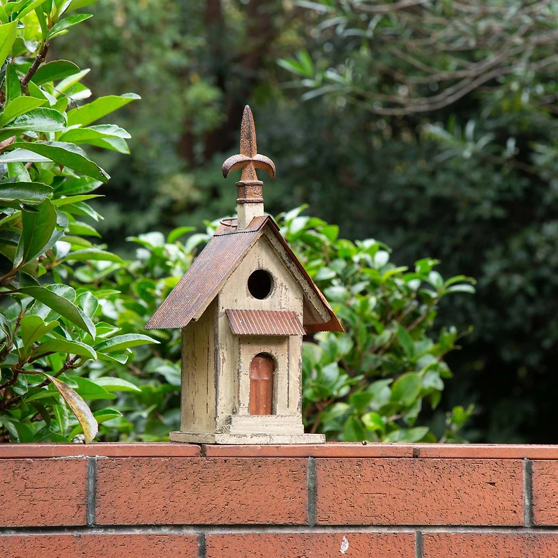 Glitzhome® Tall Distressed Wood Church Bird House