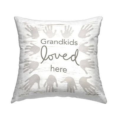 Stupell Industries Grandkids Loved Here Rustic Family Handprints Throw Pillow, 18" x 18"