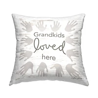 Stupell Industries Grandkids Loved Here Rustic Family Handprints Throw Pillow, 18" x 18"
