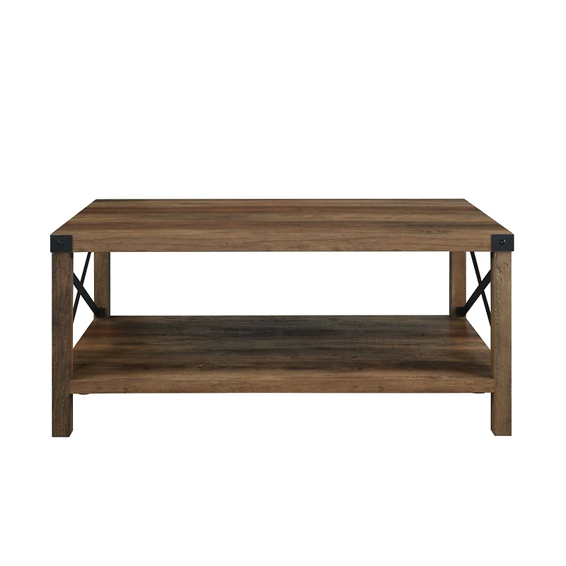Walker Edison Black Metal & Reclaimed Barnwood Rustic Coffee Table 