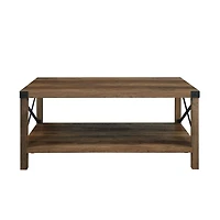 Walker Edison Black Metal & Reclaimed Barnwood Rustic Coffee Table 