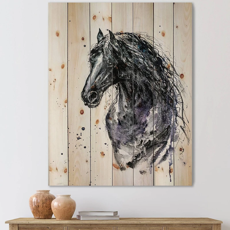 Designart - Portrait of Friesian Horse With Long Manes