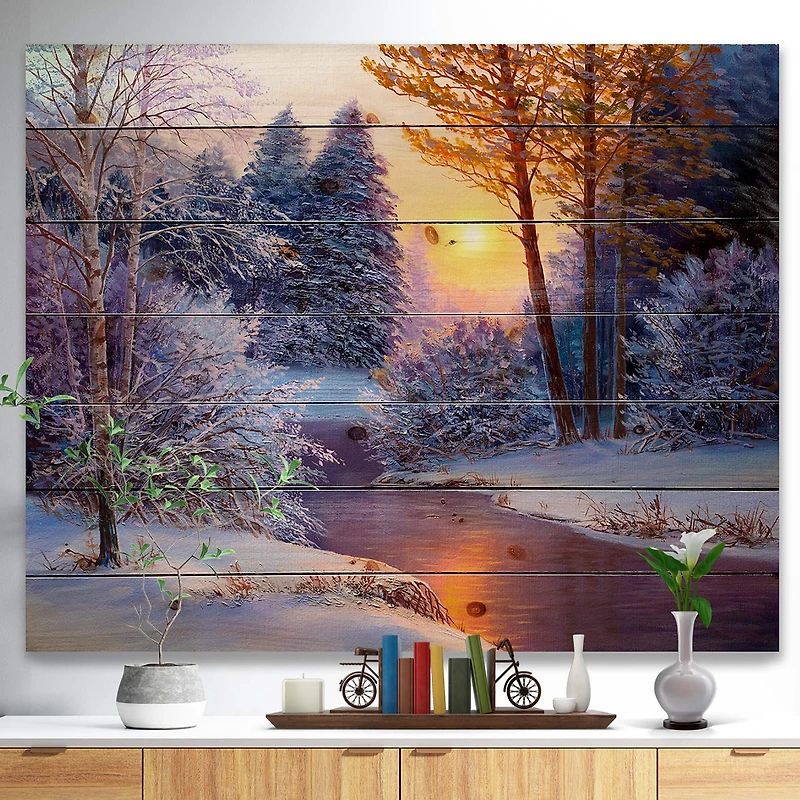 Designart - Winter Forest in River