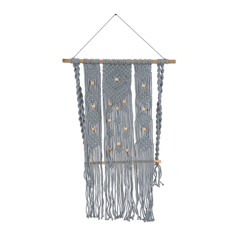 Gray Cotton Handmade Macrame 1 Shelf Wall Shelf 25" x 6" x 46"