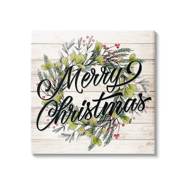 Stupell Industries Merry Christmas Botanical Wreath Canvas Wall Art