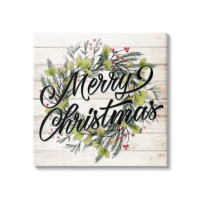 Stupell Industries Merry Christmas Botanical Wreath Canvas Wall Art