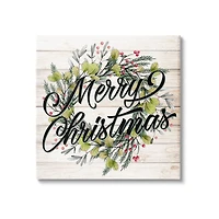 Stupell Industries Merry Christmas Botanical Wreath Canvas Wall Art