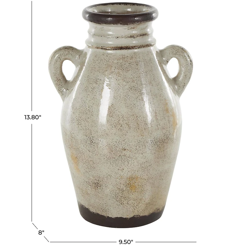 13.75" Cream Ceramic Antique Amphora Vase with Speckled Texturing