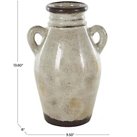 13.75" Cream Ceramic Antique Amphora Vase with Speckled Texturing
