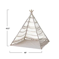 Hello Honey® 43.5" Natural Reclaimed Cotton Crocheted & Teakwood Teepee with Mat