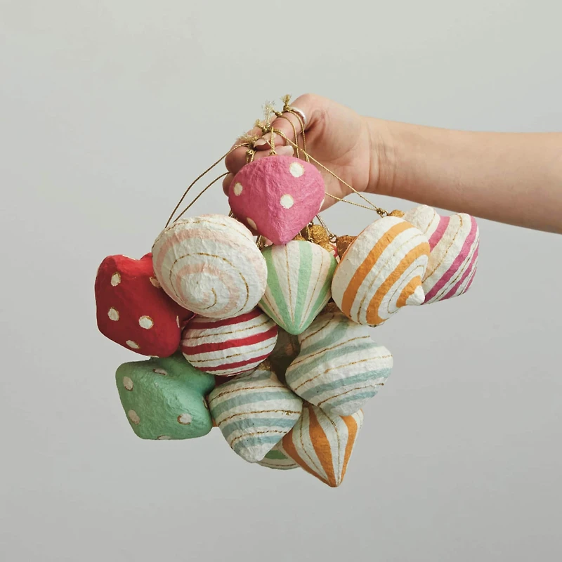 Hello Honey® 3.5" Handmade Paper Mache Ornament Set with Metallic Gold Details