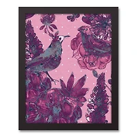 Pink Bird Scene 11" x 14" Black Framed Canvas