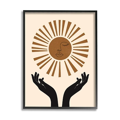 Stupell Industries Hands Holding Desert Sun with Face Linework in Frame Wall Art